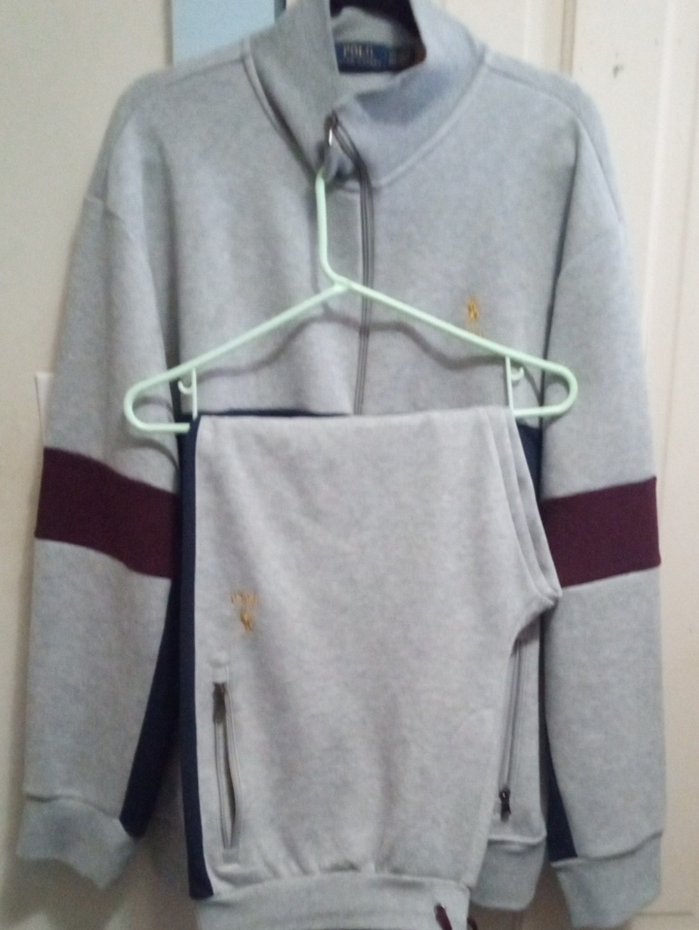 Polo by Ralph Lauren Prestine Track Suit Xxl Double Knit Mesh Grey Navy Maroon